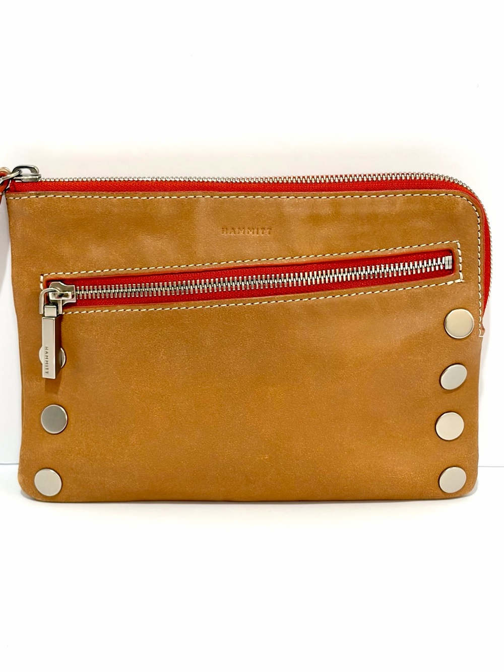 Hammitt Nash Small In Croissant 🥐 Tan/Brushed Silver/Red Zip